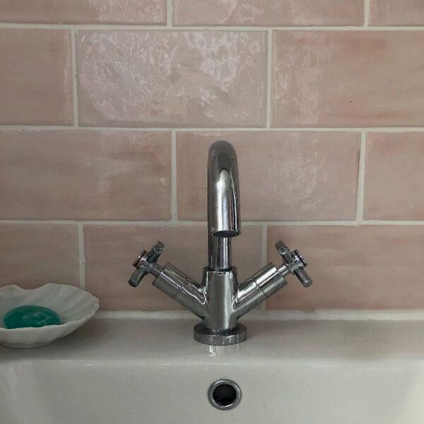 Customer bathroom with pink Gamma metro tiles