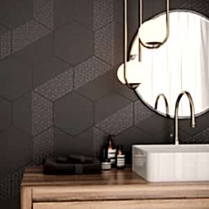 black hexagon wall tiles