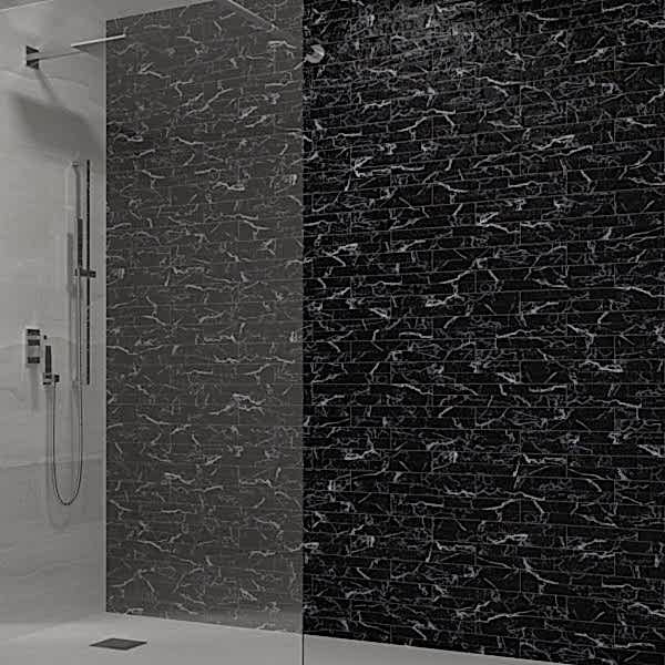 Dorset Black Marble Effect Wall in a bathroom