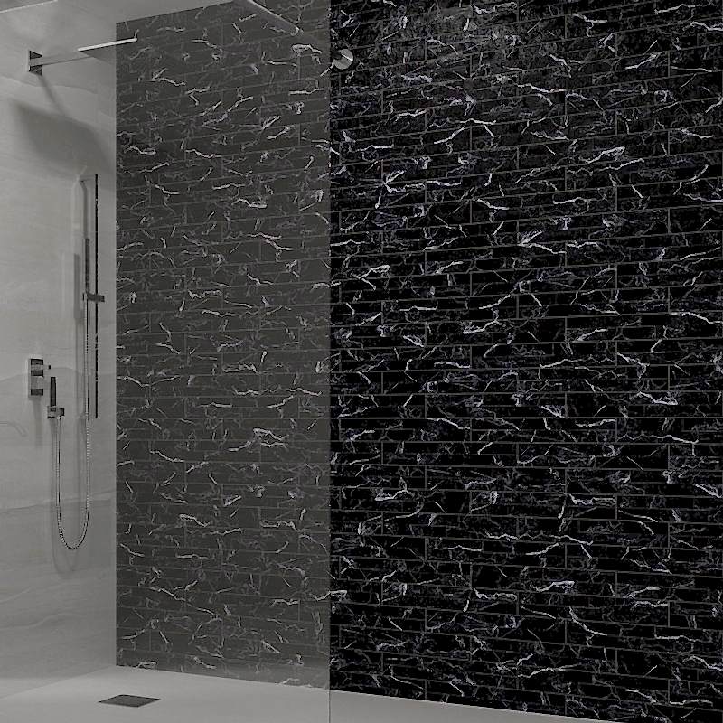 Dorset Black Marble Effect Wall in a bathroom