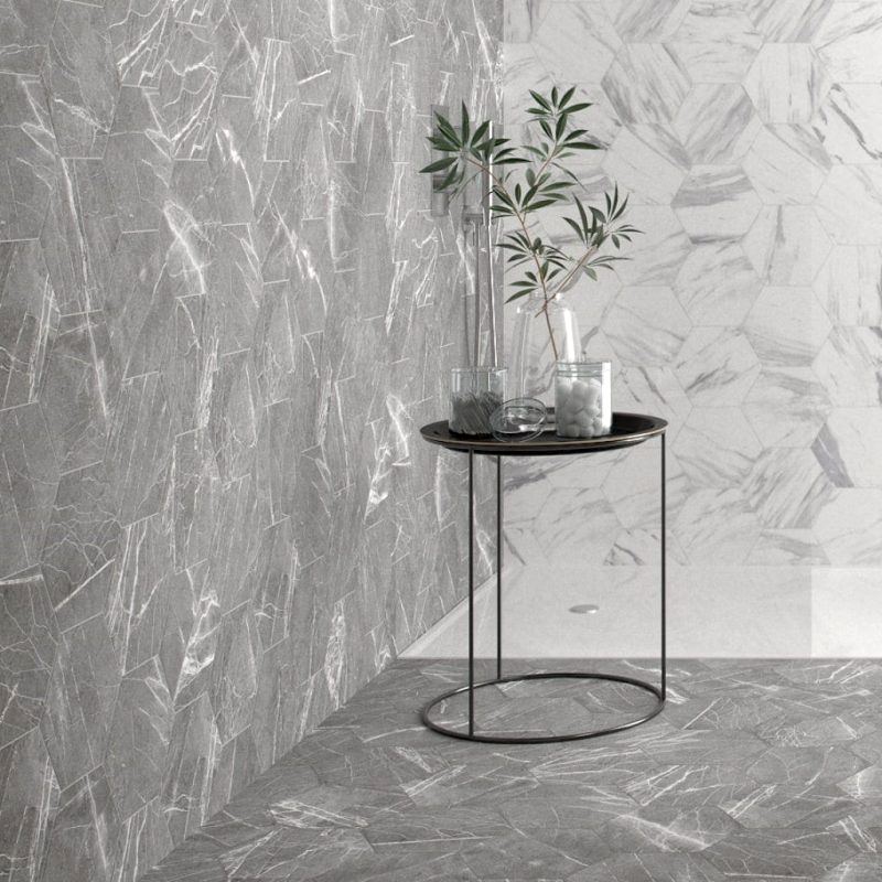 Dorset Grey Marble Hexagon Floor Tiles