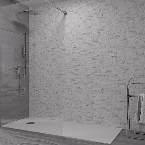 Dorset Porcelain White Marble Wall Tiles in a bathroom setting