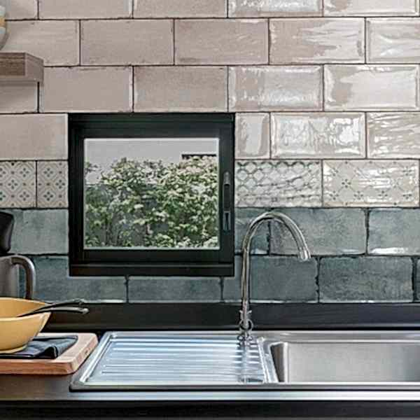 Vita Beige Brick Tiles as a kitchen feature wall