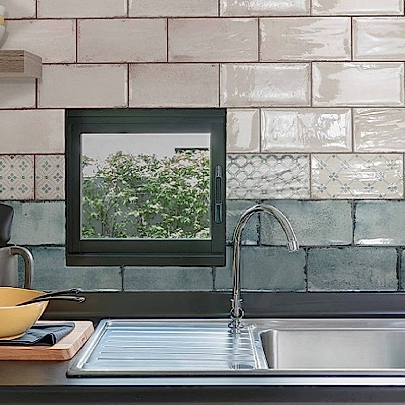 Vita Beige Brick Tiles as a kitchen feature wall