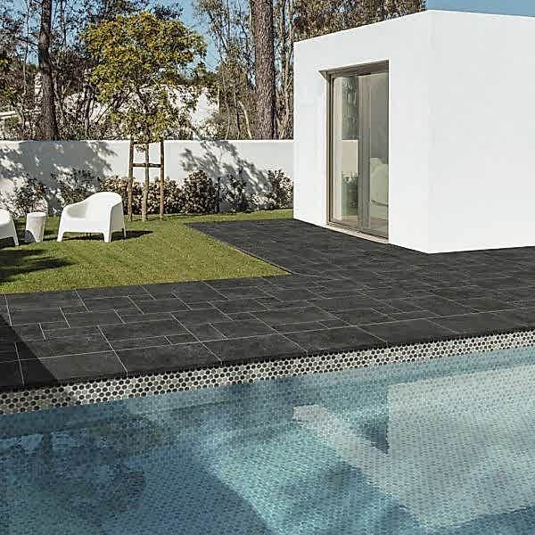 Brittany Black Stone Effect Modular Porcelain Floor Tiles