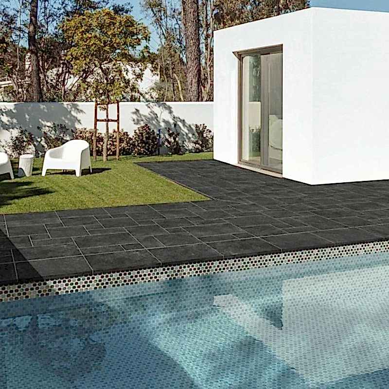 Brittany Black Stone Effect Modular Porcelain Floor Tiles