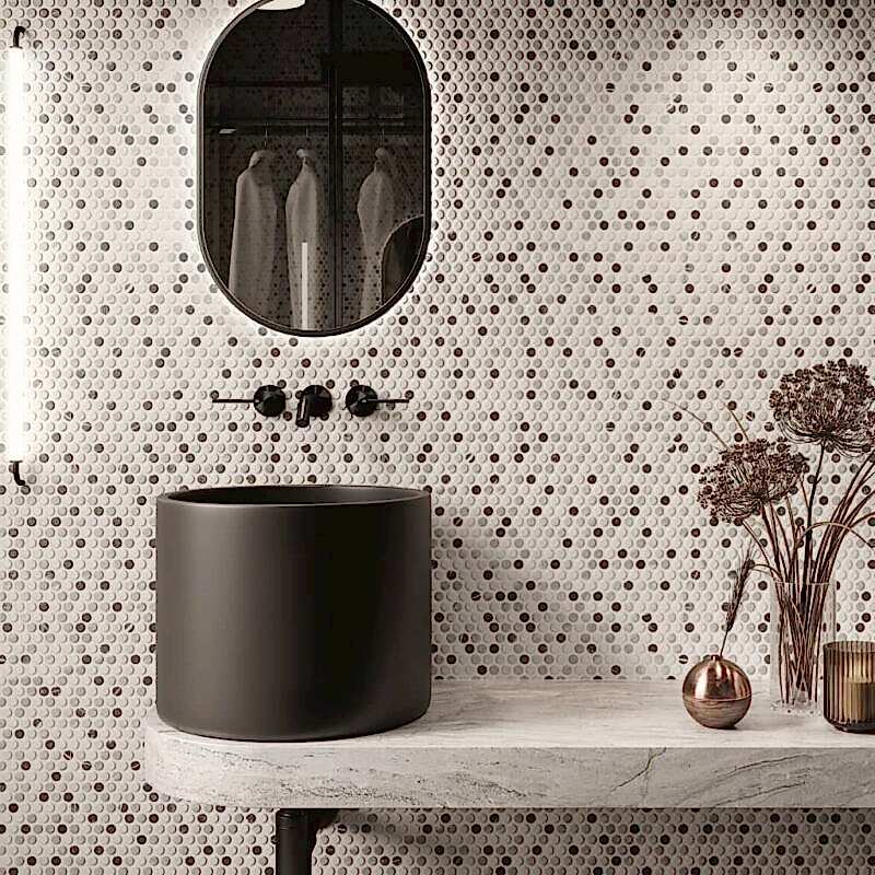 Penny Round Tiles - Marble Mix - Room Setting