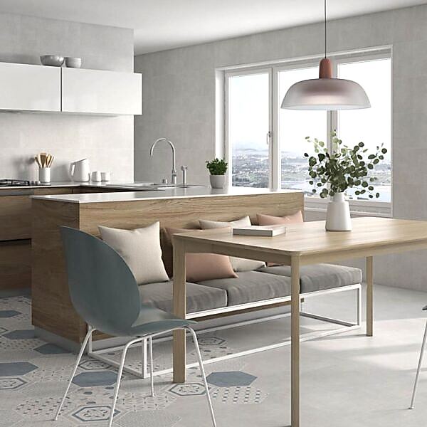 Alpha Pale Grey Rectangle Tiles - Room Setting