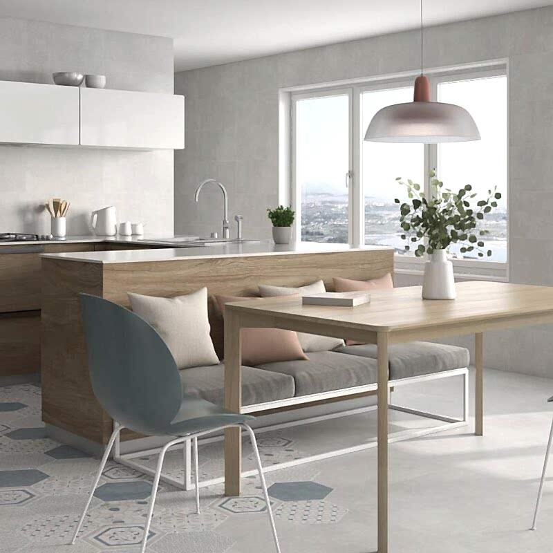 Alpha Pale Grey Rectangle Tiles - Room Setting