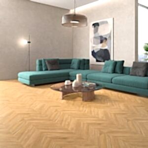 Ebony Honey Wood Effect Herringbone Tiles - Room Setting