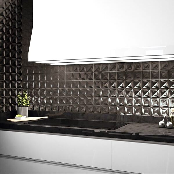 Delta Anthracite 3 Dimensional Tiles - Room Setting