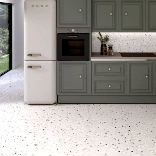 Doria White Terrazzo Floor Tiles - Rectified