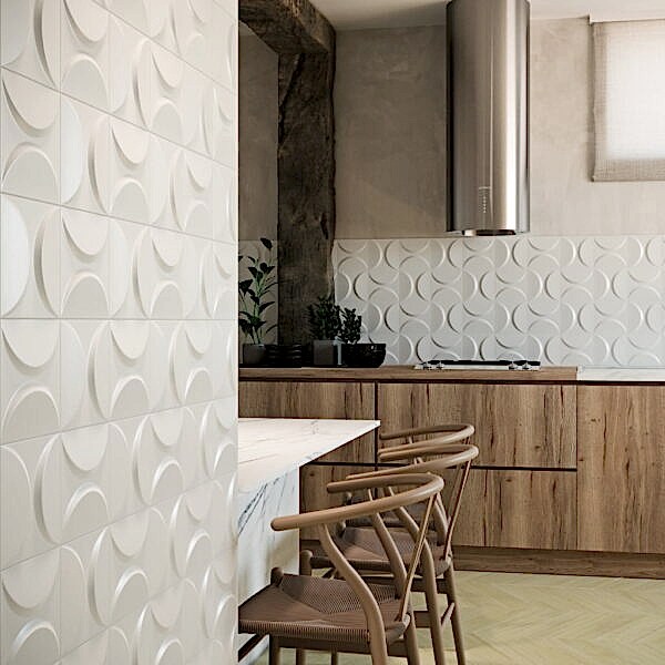 Eclipse White Statement Tiles - Room Setting