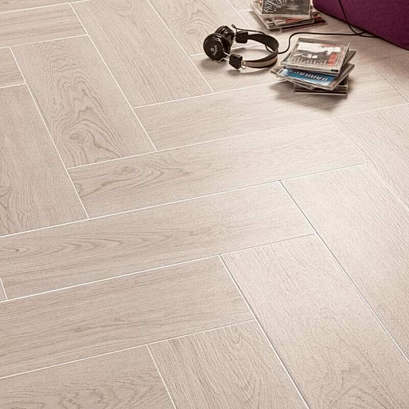 Fronda Grey Wood Effect Herringbone Tiles