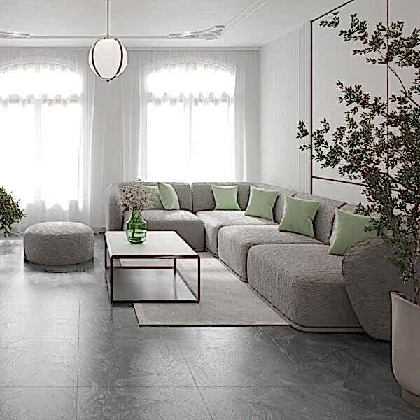 Sea Wave Black Marble Effect Floor Tiles - Gloss, Porcelain, Rectified