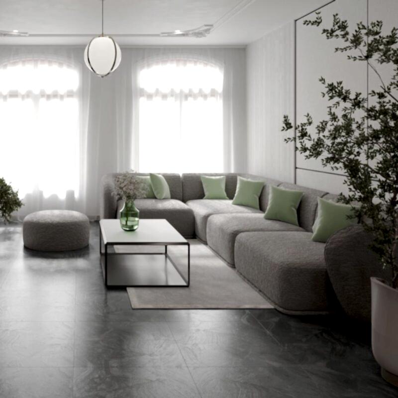Sea Wave Black Marble Effect Floor Tiles - Gloss, Porcelain, Rectified