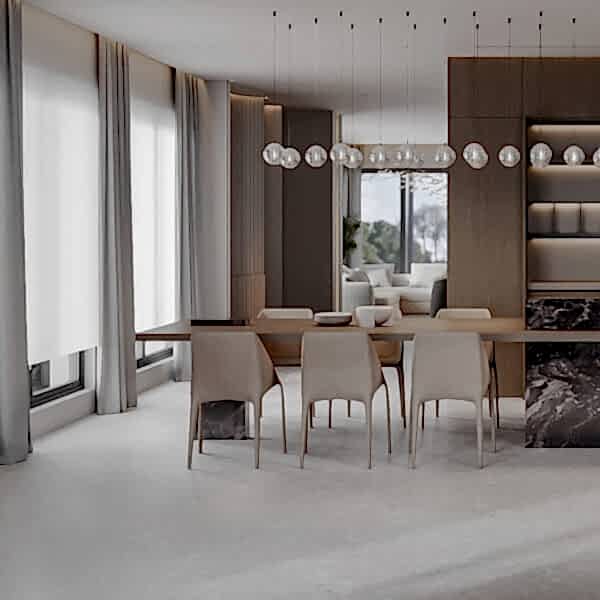 Terrastone White Terrazzo Tiles – Porcelain, Rectified, Gloss - Room Setting