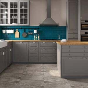 Time Porcelain Slate Effect Tiles - Dark Grey, Rectified - Room Setting