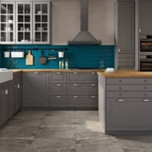 Bevelled Mini Aqua Blue Tiles - Room Setting