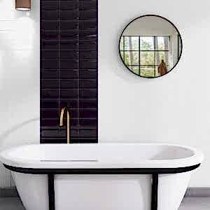 Bevelled Mini Black Ceramic Tiles - Gloss - Room Setting