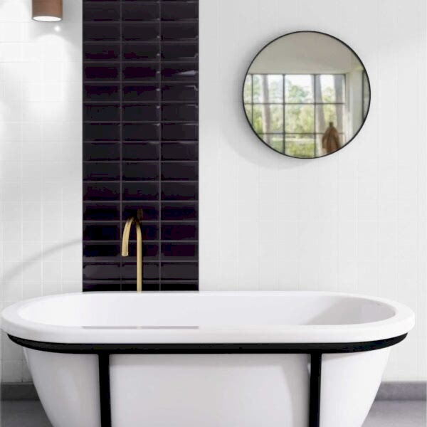 Bevelled Mini Black Ceramic Tiles - Gloss - Room Setting
