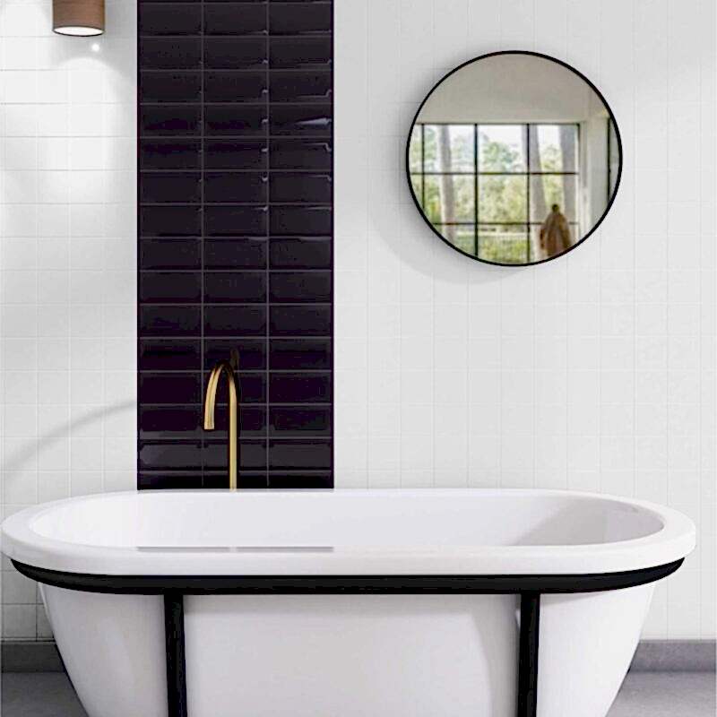 Bevelled Mini Black Ceramic Tiles - Gloss - Room Setting