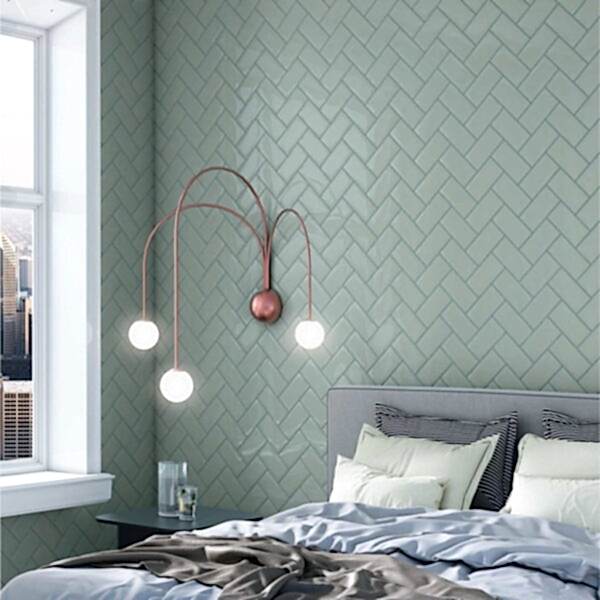 Bevelled Mini Light Grey Metro Tiles - Room Setting