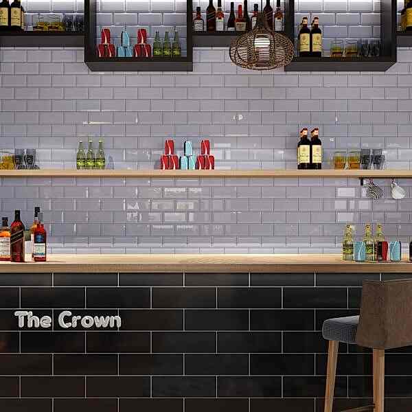 Bevelled Mini Metro Grey Wall Tiles - Gloss - Room Setting