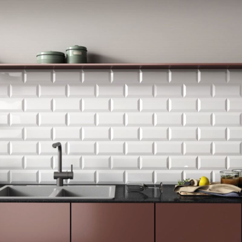 Bevelled Mini White Gloss Metro Tiles - Room Setting