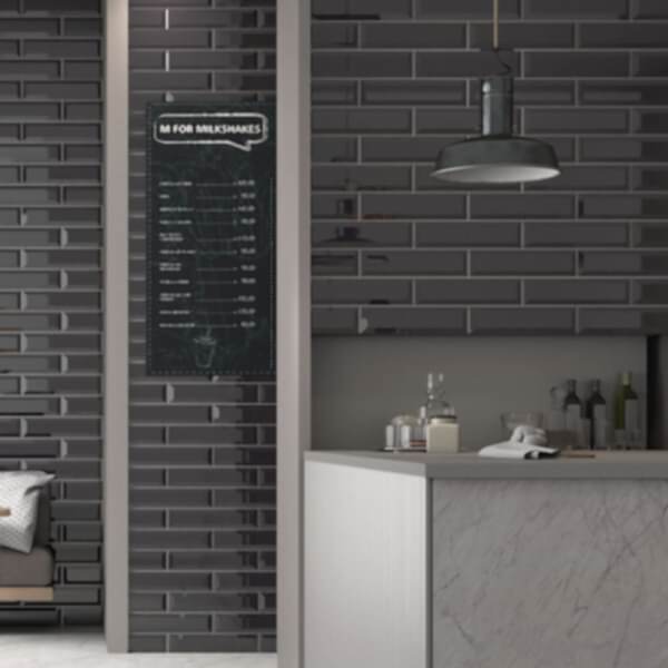 Classic Black Bevelled Tiles - Gloss - Room Setting