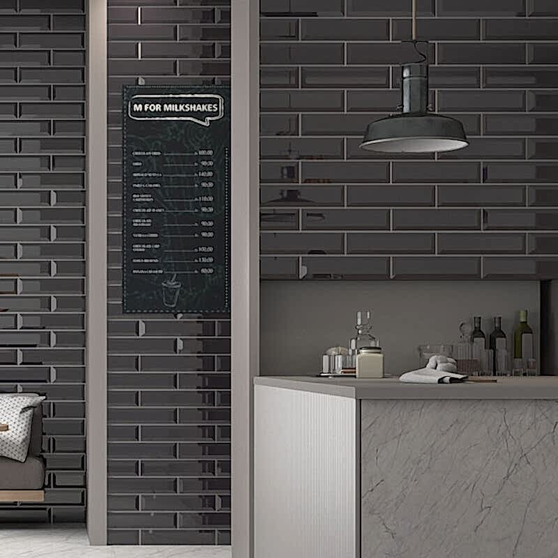 Classic Black Bevelled Tiles - Gloss - Room Setting