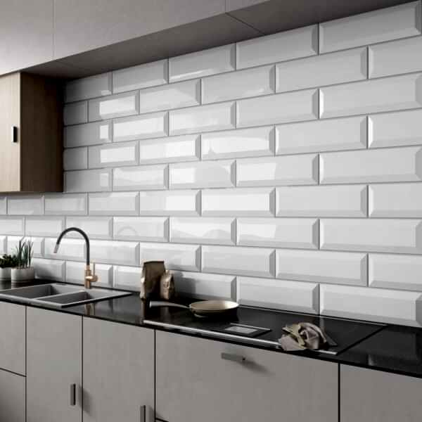 Classic White Bevelled Tiles - Gloss - Room Setting
