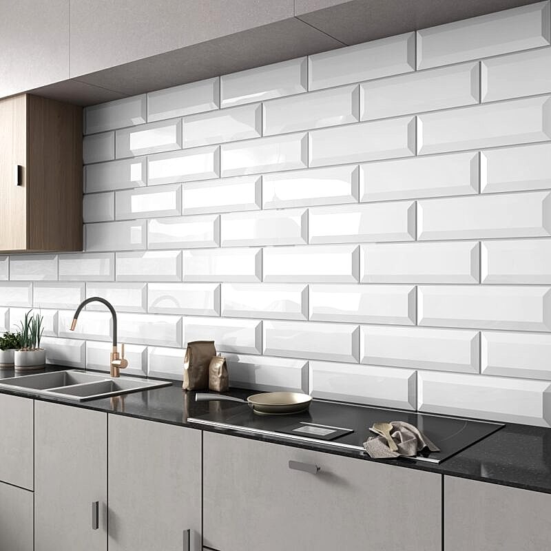 Classic White Bevelled Tiles - Gloss - Room Setting