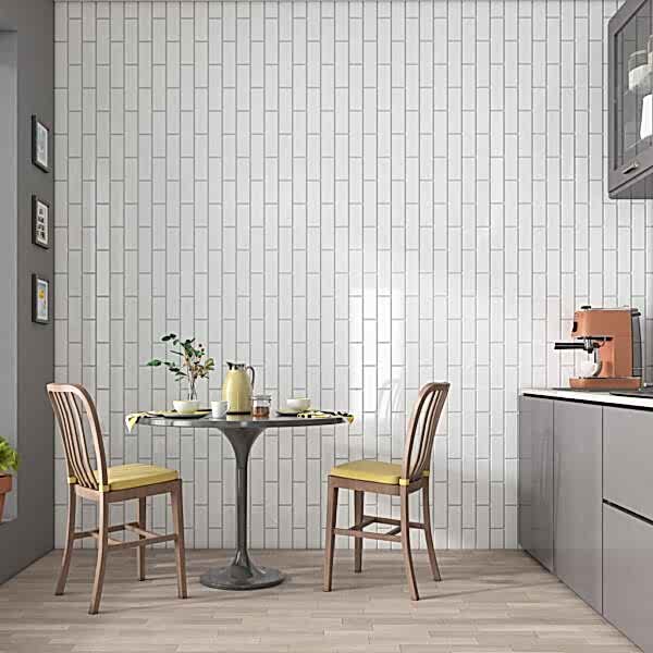 Linear White Brick Effect Tiles - Gloss - Room Setting