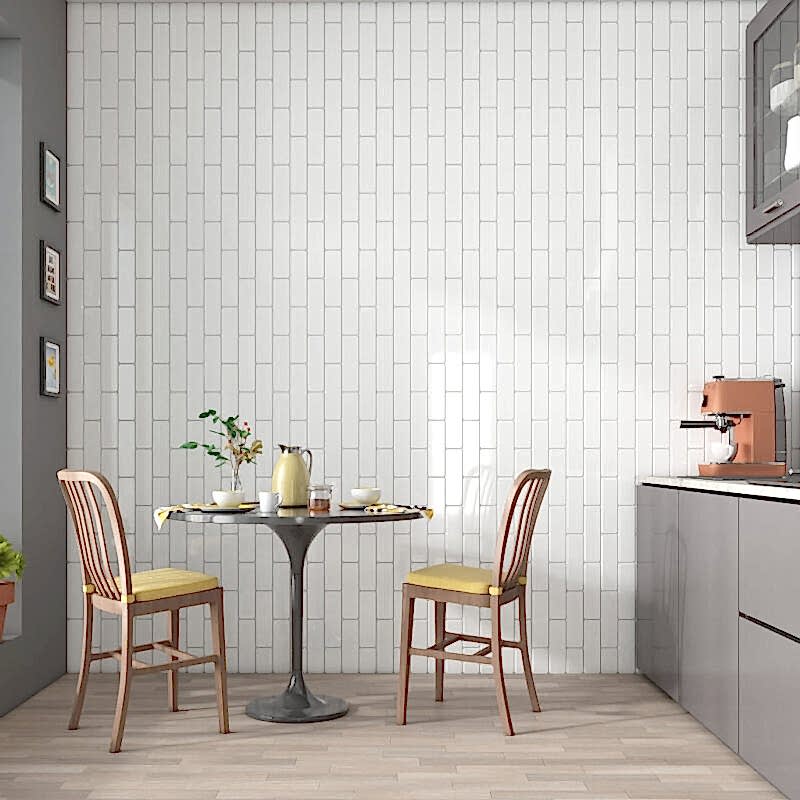 Linear White Brick Effect Tiles - Gloss - Room Setting