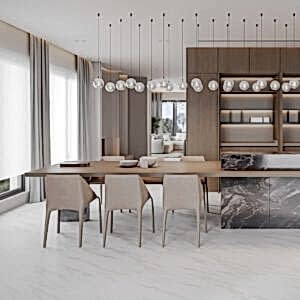 Calacatta White Marble Floor Tiles - Porcelain, Gloss, Rectified - Room Setting