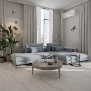 Dyna Grey High Gloss Tiles – Porcelain, Rectified - Room Setting