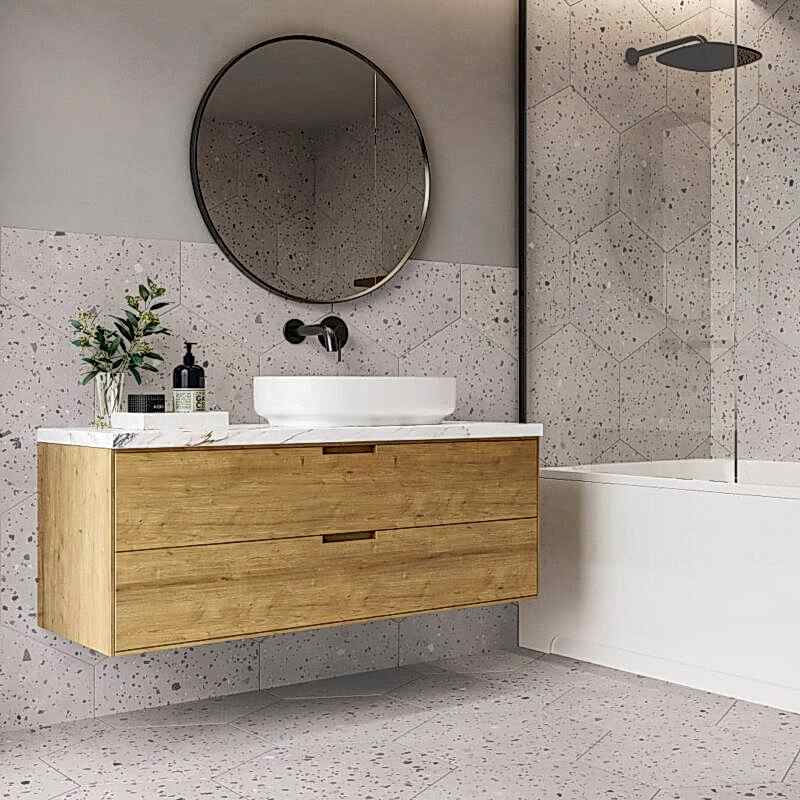 Confeti Grey Patterned Hexagon Floor Tiles