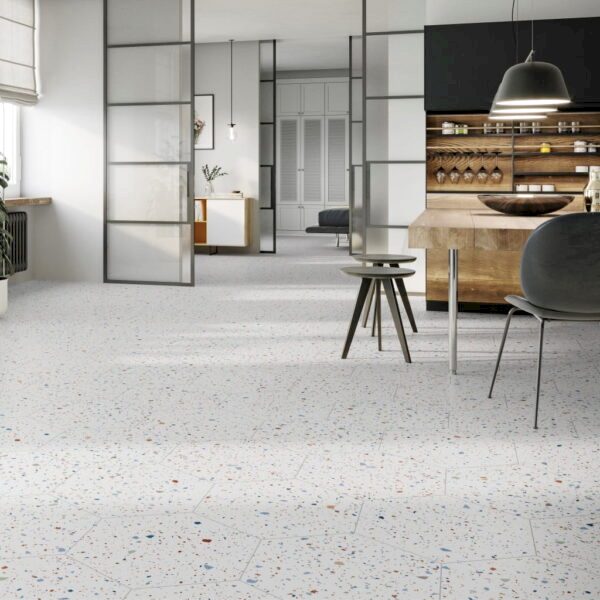 Confeti White Patterned Hexagon Tiles – Large, Matt