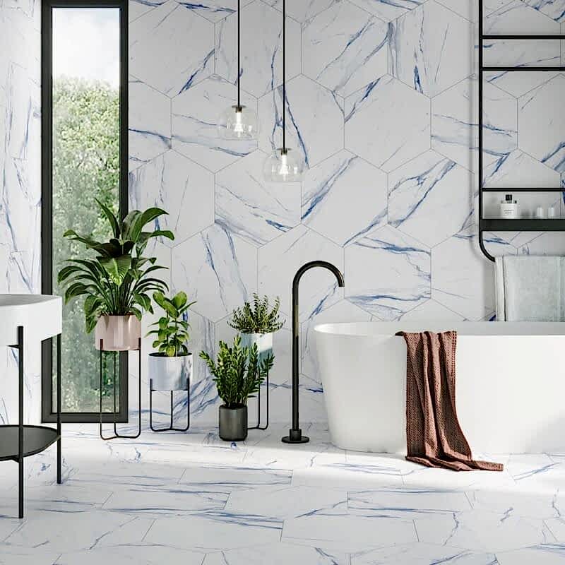 Thassos Marble Blue Hex Tiles