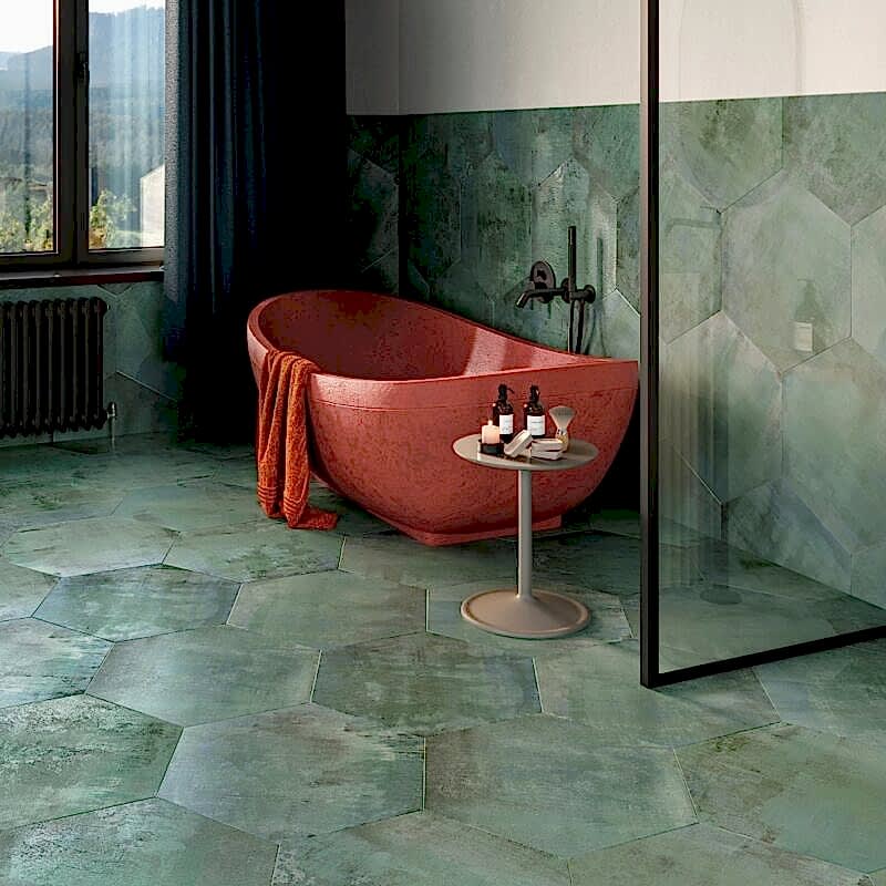 Vessel Teal Floor Tiles – Hexagon, Matt