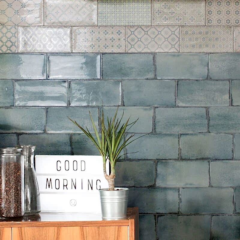Vita Green Brick Tiles - Metro watercolour
