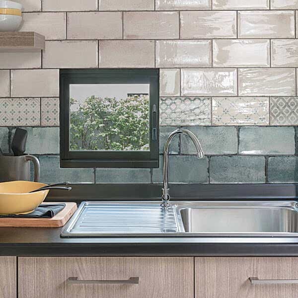 green patterned wall tiles