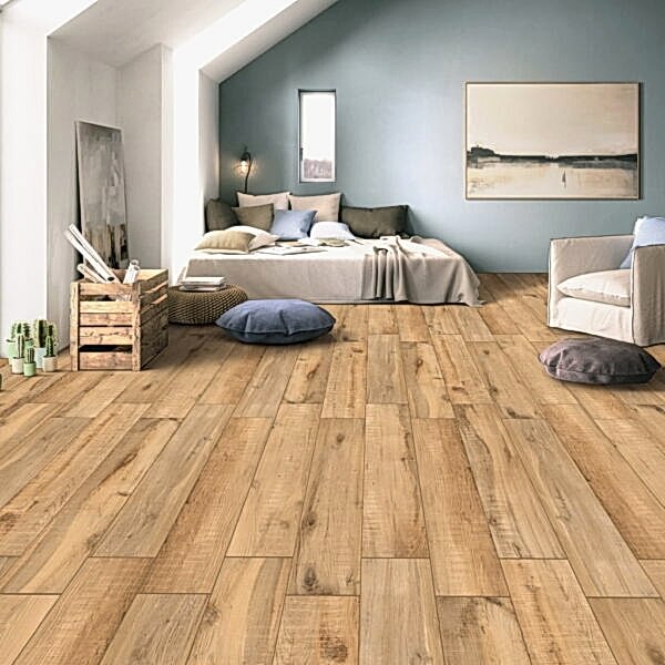 Graphite Honey Porcelain Wood Tiles - Room Setting