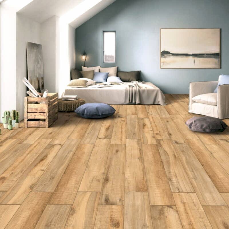 Graphite Honey Porcelain Wood Tiles - Room Setting