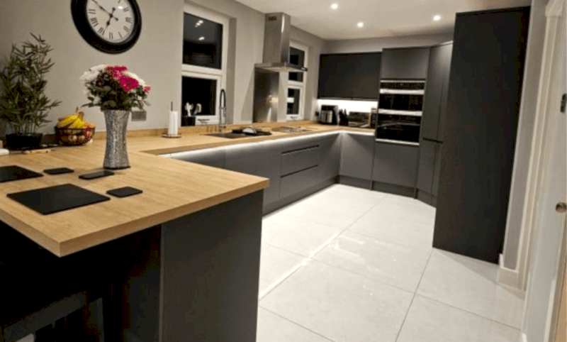 An image of Claire and Rob's Midas grey kitchen renovation