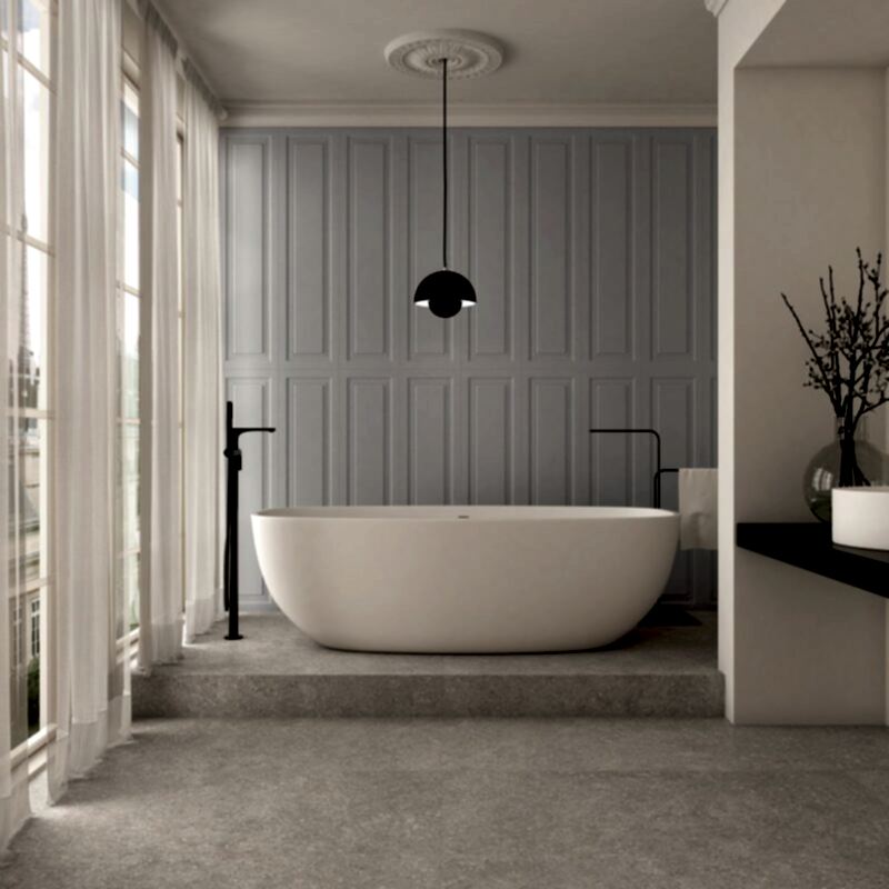 Boiserie Light Blue Wall Panelling in a bathroom setting