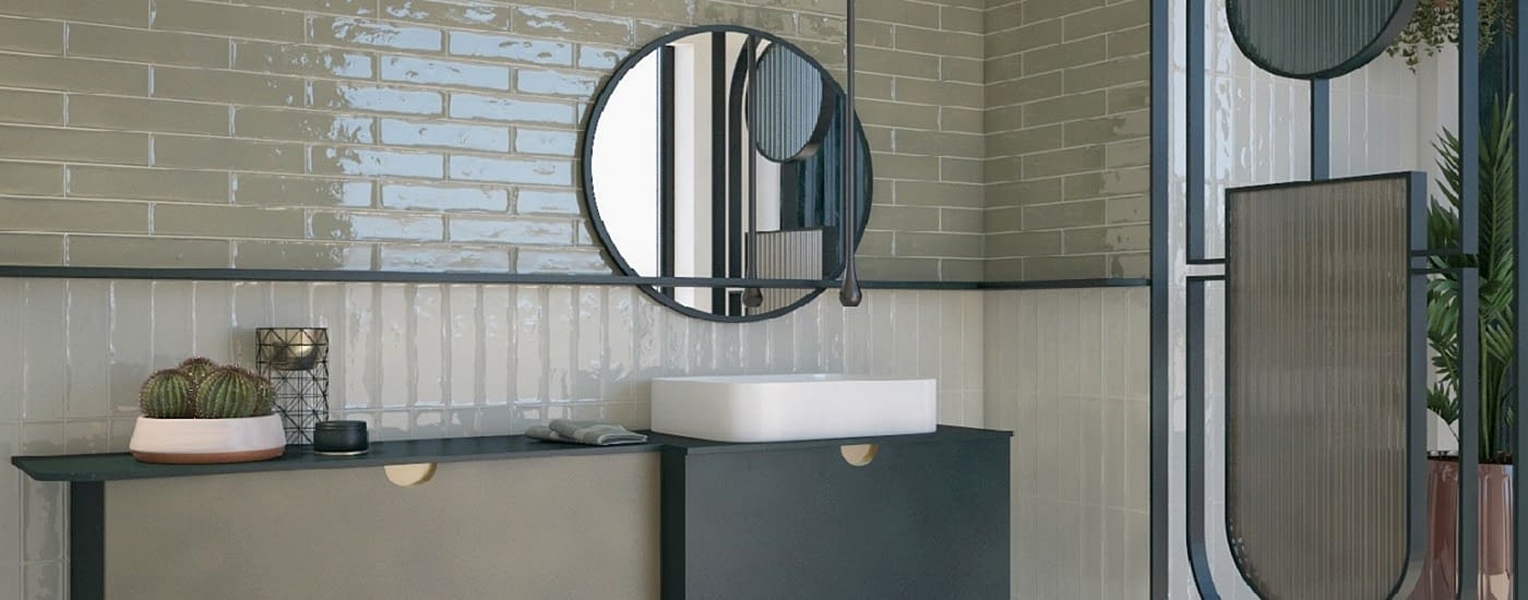 Avocado Bathroom Revival - Artistic Sage Metro Tiles