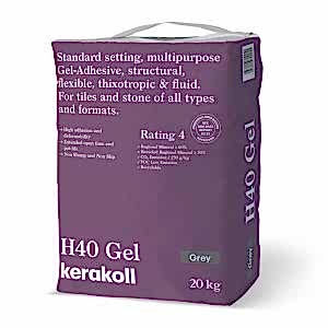 H40 Grey Gel Tile Adhesive - Product shot of a purple 20kg bag