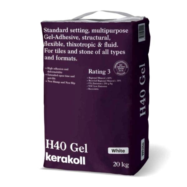 H40 White Gel Adhesive - Product shot of a purple 20kg bag